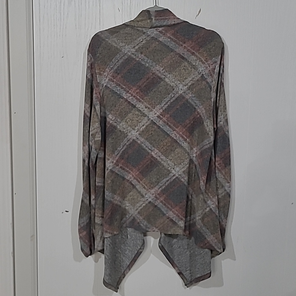 Bobeau Womens Gray Pink Plaid Pointed Hem Cardigan Jacket Size XL New With Tags - Picture 5 of 6
